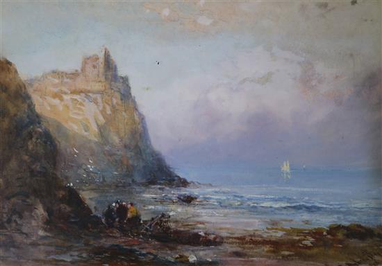 R. Malcolm Lloyd Cliff top ruin with figures below, 5 x 7in.